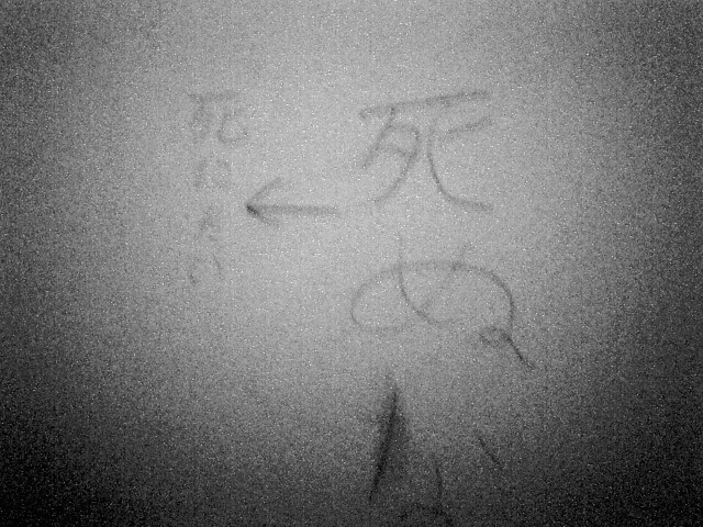 photograph, 2003 | winter, graffiti in toilets | 冬, 便所の落書き, 死にたい←死ぬな