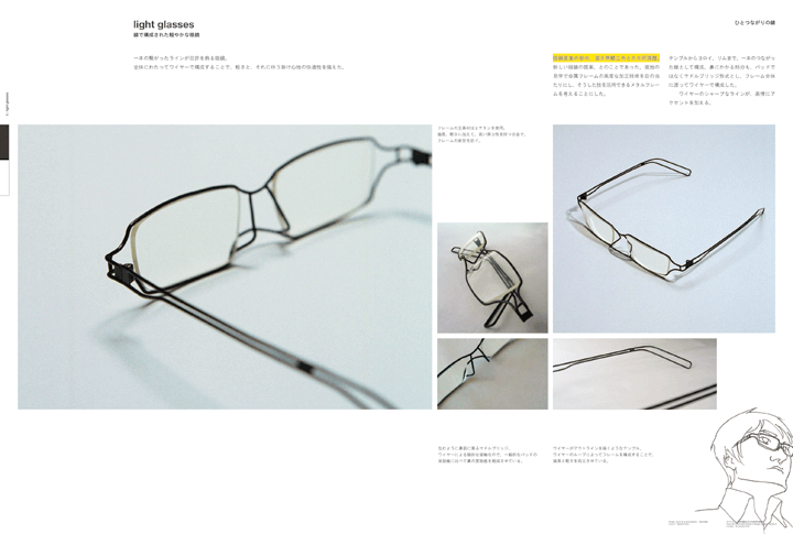 layout, portfolio, typography | プロダクトデザイン作品ページのレイアウト, フレームの軽い眼鏡, タイポグラフィ