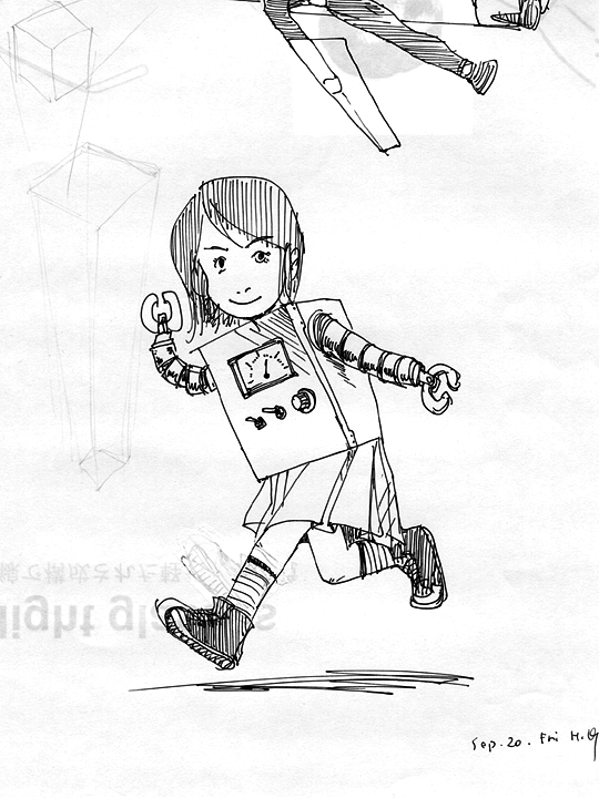 drawing, no thinking girl, ballpoint pen | ラクガキ, 何も考えてない女の子, ポンコツ, ボールペン
