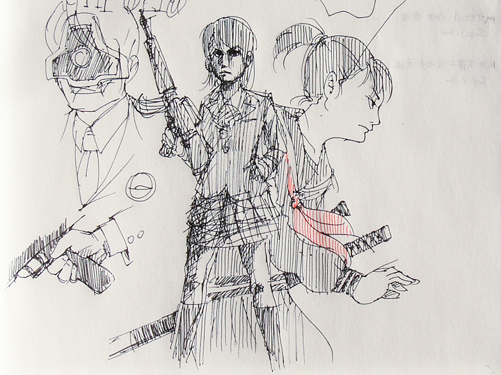 drawing, Japanese teen girls, ballpoint pen | ラクガキ, 武装女子高校生, ボールペン
