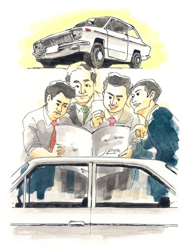 illustration, past episode | イラスト, 営業担当者たちも盛り上がる新車の登場