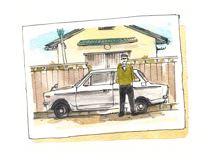 illustration, past episode | イラスト, 庶民の大きな買物であった自動車と記念撮影