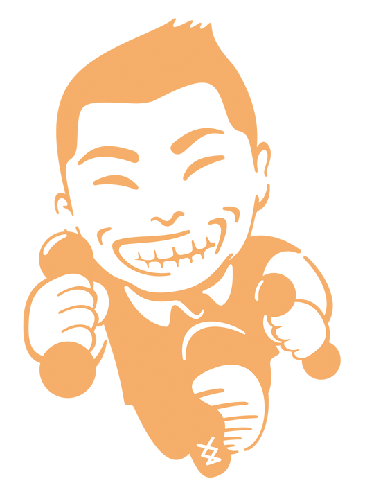 illustration, portrait | イラスト, 亜鈴を持って走る健康運動指導士の似顔絵