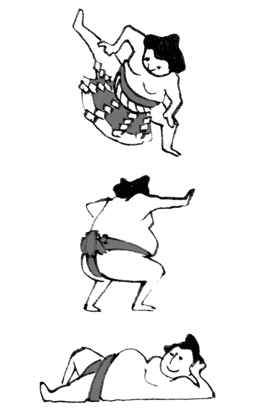 illustration, Japanese Sumo Rikishi | イラスト, ゆるくてかわいい相撲力士たちの仕草, 四股踏み, 張り手, ごろ寝
