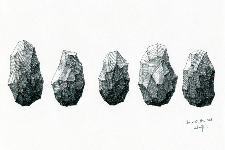 illustration, five rocks | イラスト, 5つの岩, アミ掛け階調表現