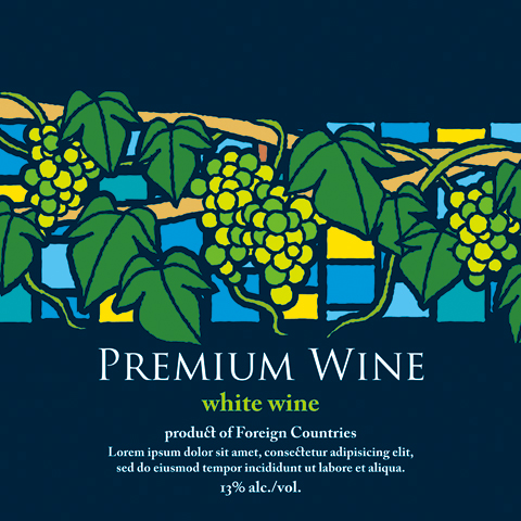 package design, bottle wine label, illustration | ボトルワインの商標ラベル原案, 葡萄と蔓のステンドグラス風イラスト