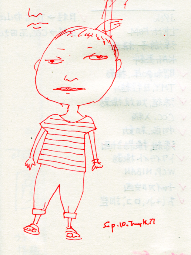 drawing, art girl, ballpoint pen | ラクガキ, 美術系にいそうな女子, 赤ボールペン
