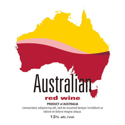 package design, bottle wine label, illustration | ボトルワインの商標ラベル原案, オーストラリア, 国土地図にワイン液面をあしらったイラスト