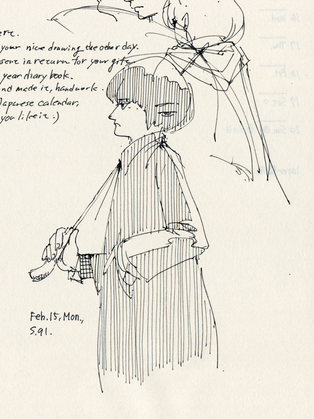 drawing, umbrella girl, Mackintosh, ballpoint pen | ラクガキ, 雨傘をさした女の子, ボールペン
