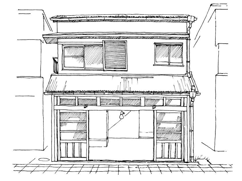illustration, shop, old house | イラスト, 古民家を改装したブランドショップの正面
