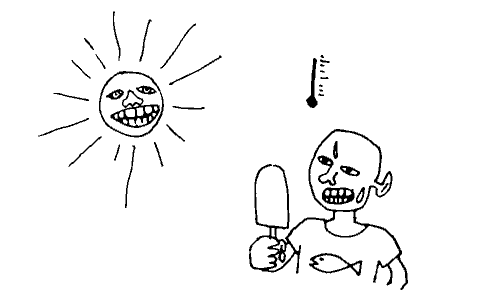 animation | summer | 笑う太陽と汗かく男